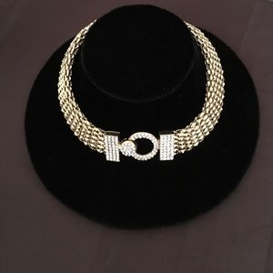 New gold tone rhinestone choker necklace